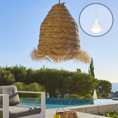 Suspension ANAFI NOMAD en jonc de mer naturel style bohème avec ampoule LED nomade