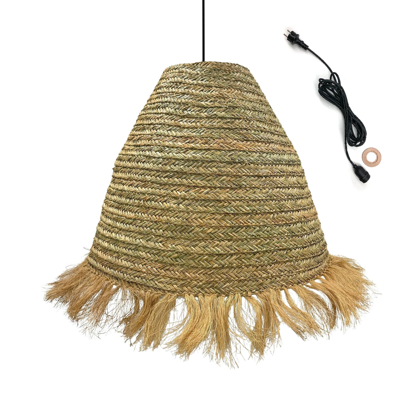 Suspension sur secteur XXL pour l'extérieur BIG ANAFI OUTDOOR CABLE en jonc de mer naturel style bohème 5m de longueur de câble