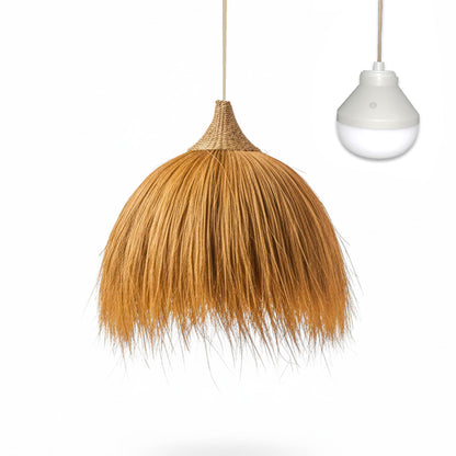 Suspension MASAI NOMAD en herbe de rayung style bohème avec ampoule LED blanc/RGB nomade