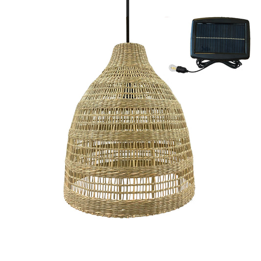 Natural bohemian solar hanging lamp in braided basketry style warm white LED HOLIDAY H42cm