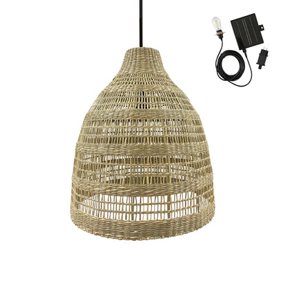 Natural bohemian solar hanging lamp in braided basketry style warm white LED HOLIDAY H42cm