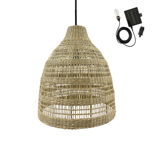 Natural bohemian solar hanging lamp in braided basketry style warm white LED HOLIDAY H42cm