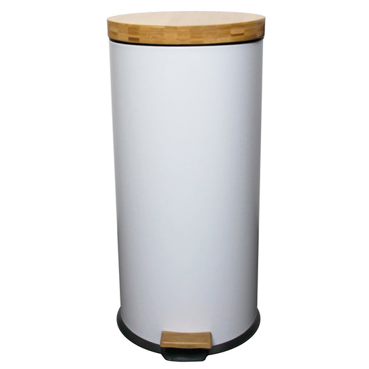 Poubelle bois de cuisine à pédale 30L Naturel FOREST Blanc en acier Inox couvercle en bambou avec seau - REDDECO.com