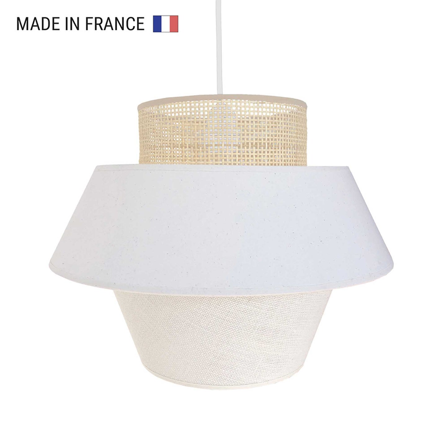 CAROLINA indoor lampshade in cotton and jute cane with metal strapping for E27 electric mount