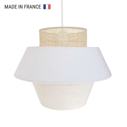 CAROLINA indoor lampshade in cotton and jute cane with metal strapping for E27 electric mount