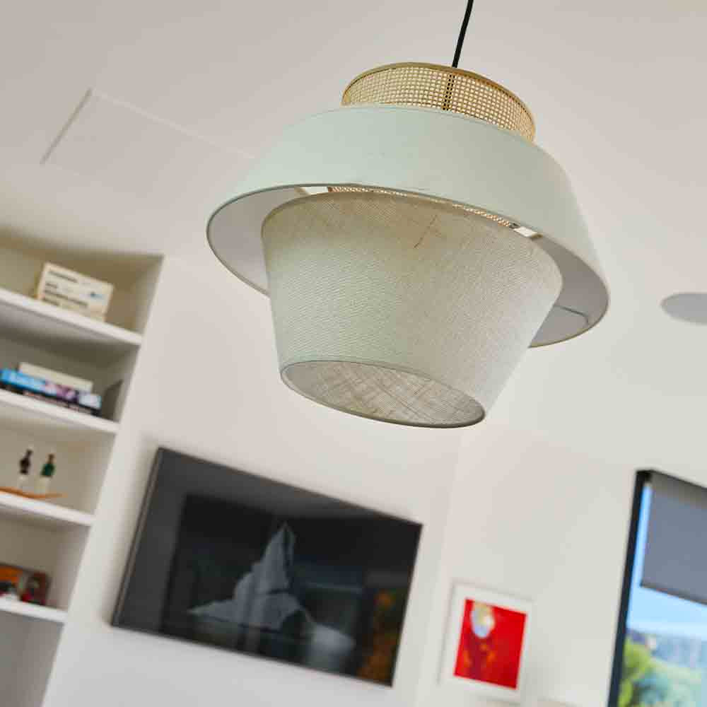 CAROLINA indoor lampshade in cotton and jute cane with metal strapping for E27 electric mount