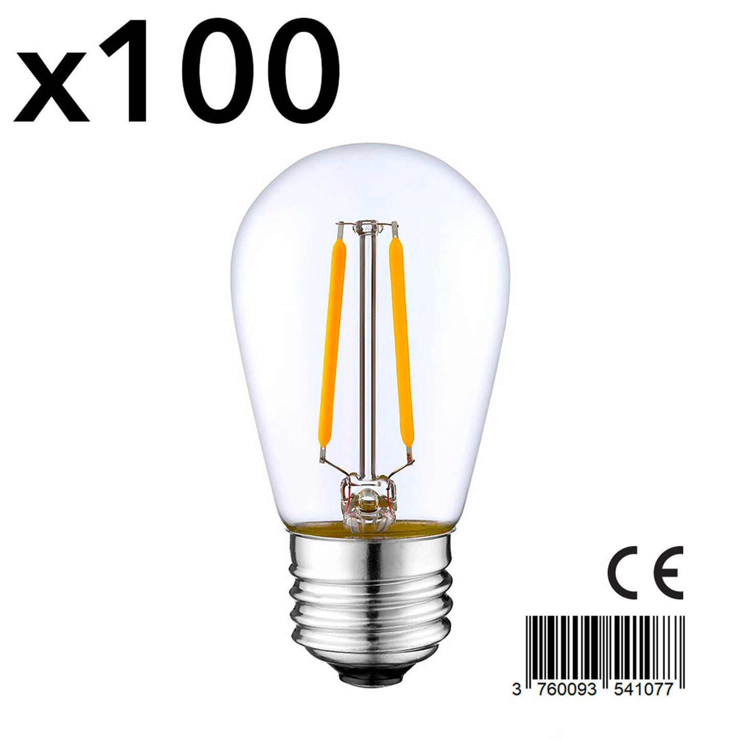 Pack of 100 LED filament bulb E27 warm white XENA E27 S45 2W H10cm