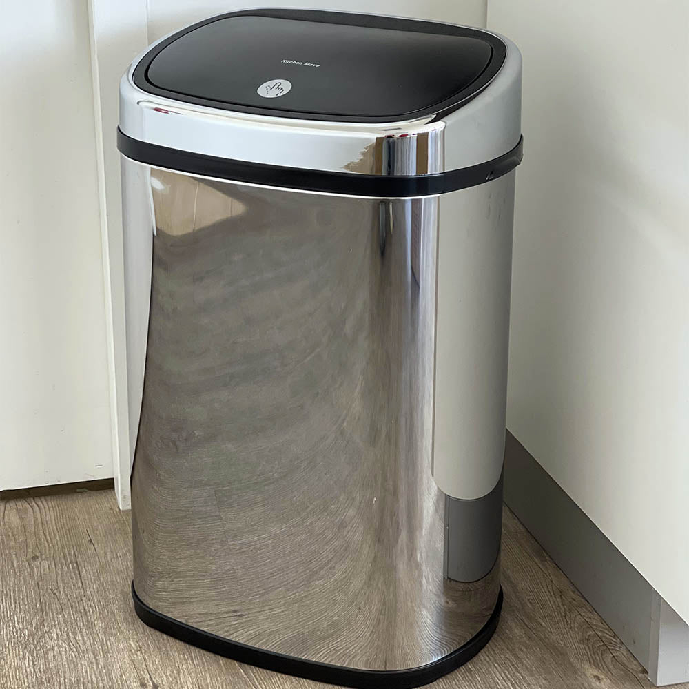 CITY push kitchen bin 50L in stainless steel with strapping Opening by simple pressure