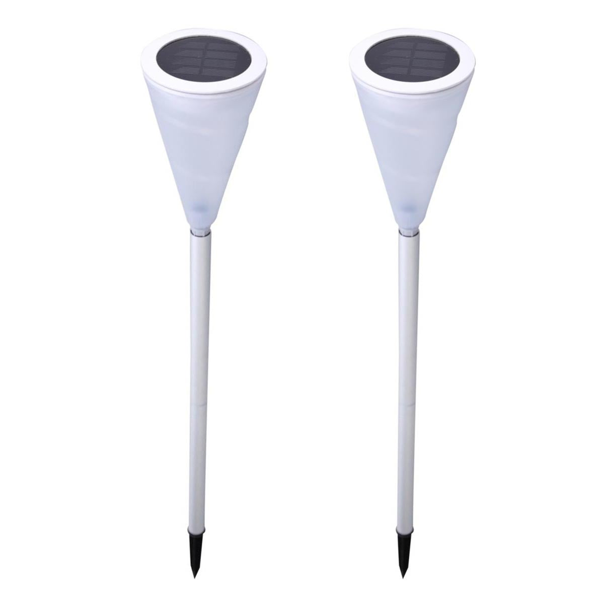 Set of 2 CREAMY white LED solar beacons for planting H73cm