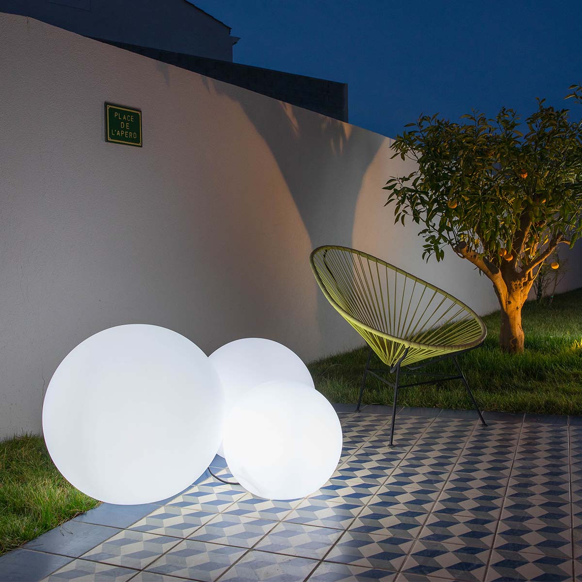 Wired ball light for outdoor white LED BOBBY ∅50cm E27 base