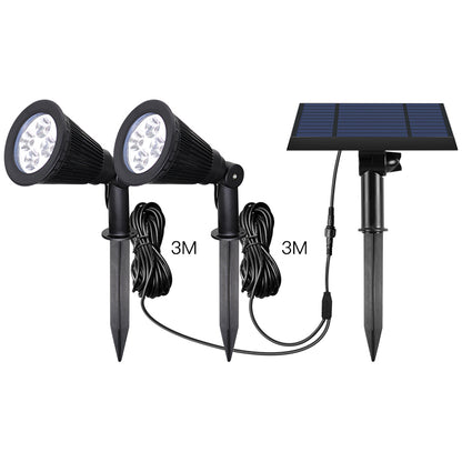 Double solar spotlight connected with remote solar panel 2 in 1 to prick or to fix powerful white LED dimmable lighting FAMILY SPIKY H34cm