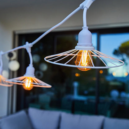 Outdoor light garland with cage-effect steel shade 10 warm white LED E27 filament bulbs CHIC WHITE LIGHT 6m