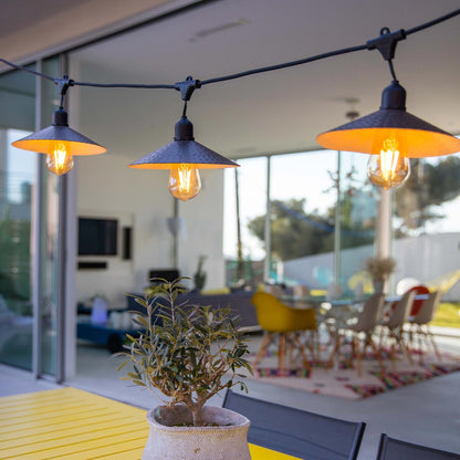 Outdoor solar light garland with vintage style steel shade 10 filament bulbs socket E27 warm white LED VINTY LIGHT SOLAR 6m