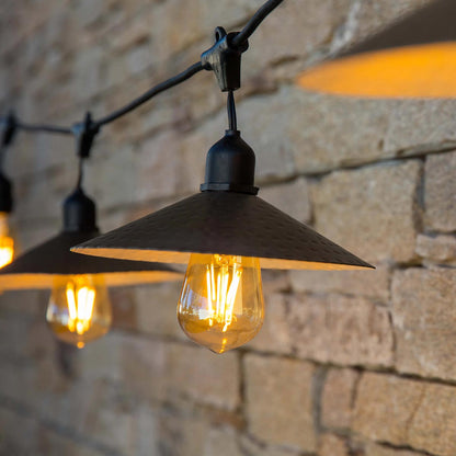 Guirlande lumineuse extérieure raccordable 82m avec 200 ampoules LED filament E27 blanc chaud VINTY LIGHT et abat-jour en métal style vintage