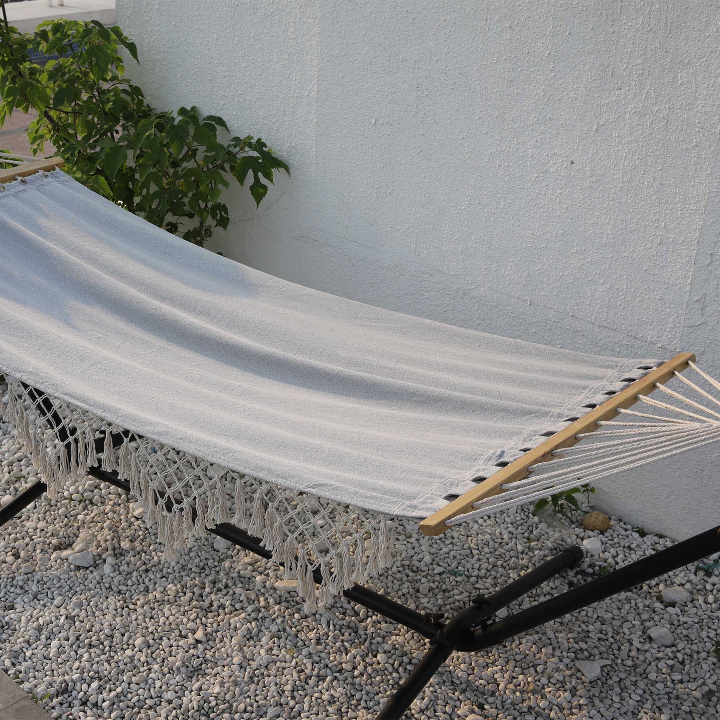 FRIOUL bohemian style hammock with fringes 100x200cm pearl gray