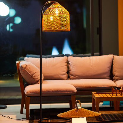 SELMA outdoor floor lamp in metal with polyrattan shade H150 cm E27 base