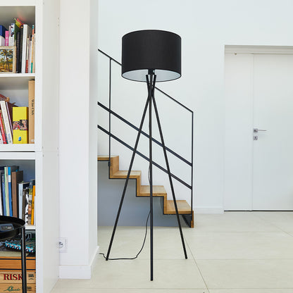 Tripod floor lamp NOELIE BLACK black fabric lampshade and metal foot with E27 socket H150 cm