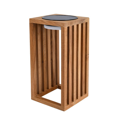 CHENNAI warm white LED decorative solar lantern in solid teak wood H30cm