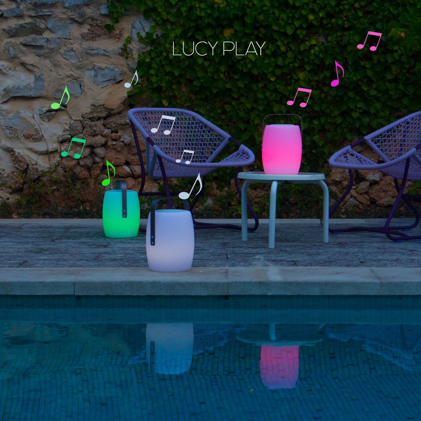 Wireless bluetooth speaker lamp aluminum handle dimmable white/multicolor LED LUCY PLAY H31cm with remote control