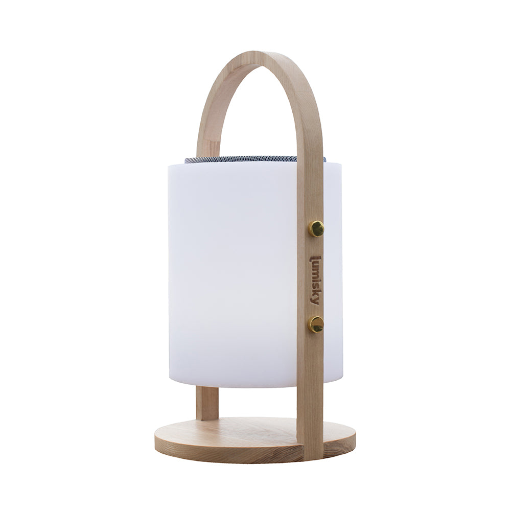 Wireless bluetooth speaker lamp wooden handle white/multicolor LED dimmable WOODY PLAY H37cm with remote control