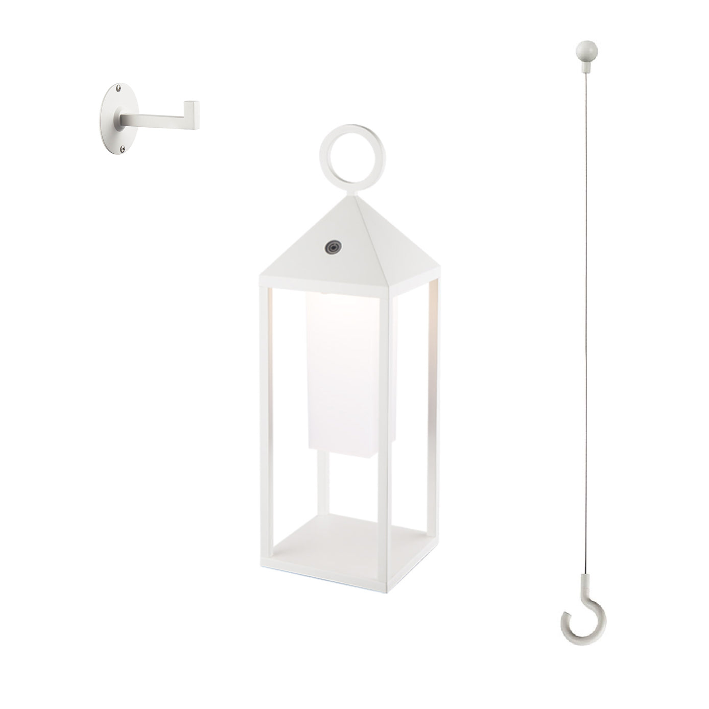 Wireless aluminum designer lantern with metal handle warm white LED SANTORIN WHITE H47cm