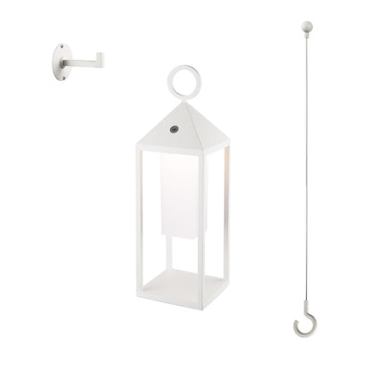 Wireless aluminum designer lantern with metal handle warm white LED SANTORIN WHITE H47cm