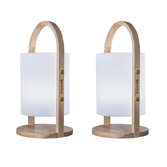 Set of 2 wireless lanterns Scandinavian design natural wood handle LED warm white/white dimmable WOODY H37cm