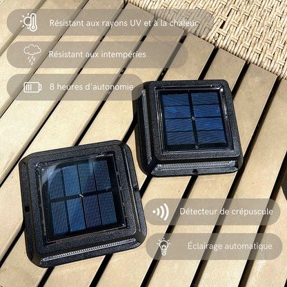 Set of 2 square garden solar beacons, warm white LED beaconing 2x QUADRY 12x12cm