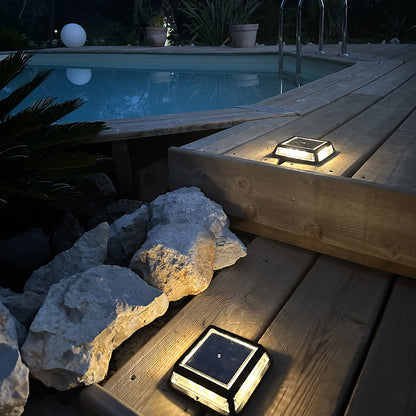 Set of 2 square garden solar beacons, warm white LED beaconing 2x QUADRY 12x12cm