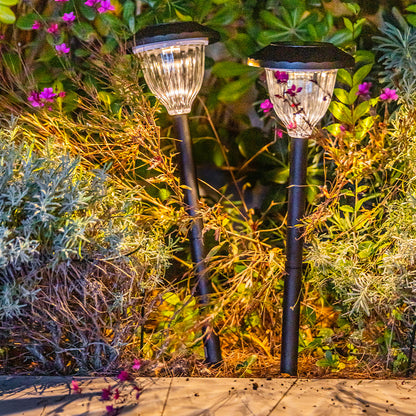 Set of 2 THANOS warm white LED plantable solar torches H74cm