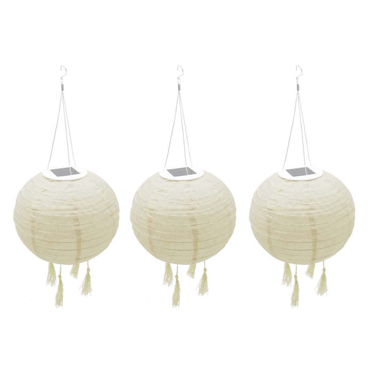 Set of 3 Chinese lantern solar lantern beige cream festive wedding LED warm white HIMALAYA ∅30cm