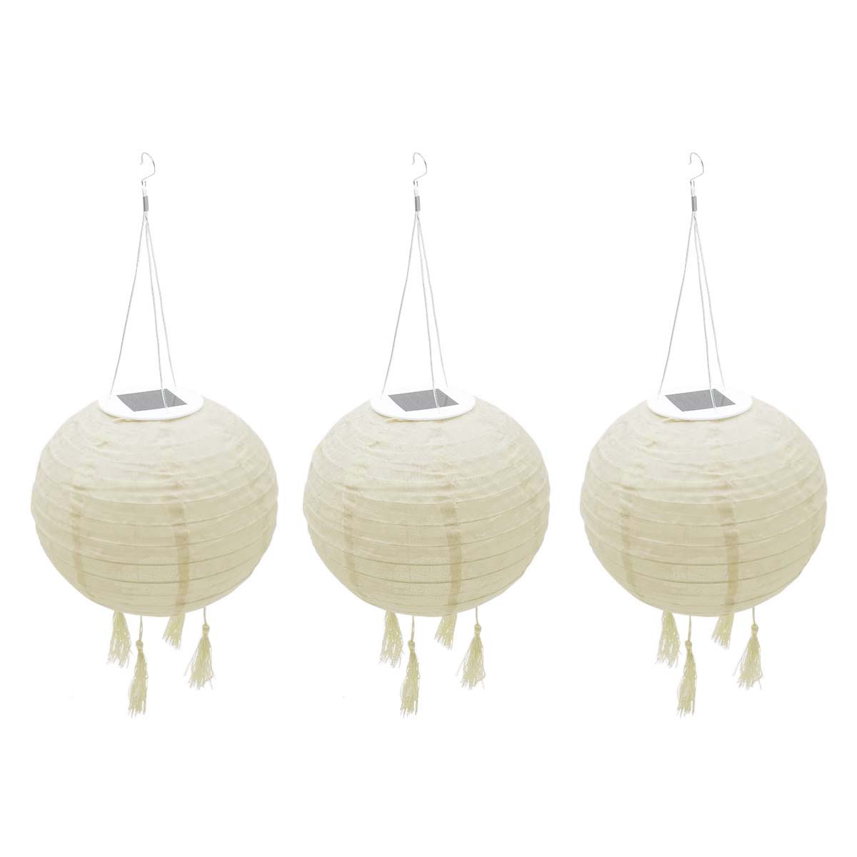 Set of 3 Chinese lantern solar lantern beige cream festive wedding LED warm white HIMALAYA ∅30cm
