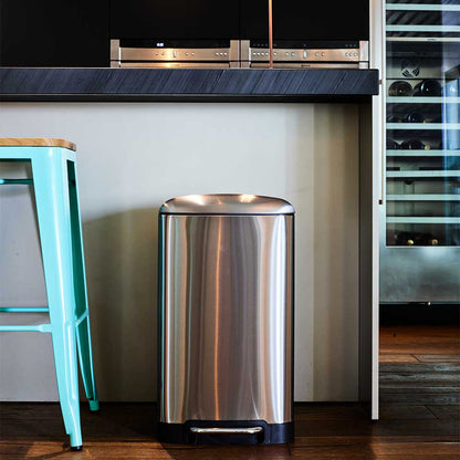 GREENWICH Design 40L kitchen pedal bin in stainless steel with domed lid bucket