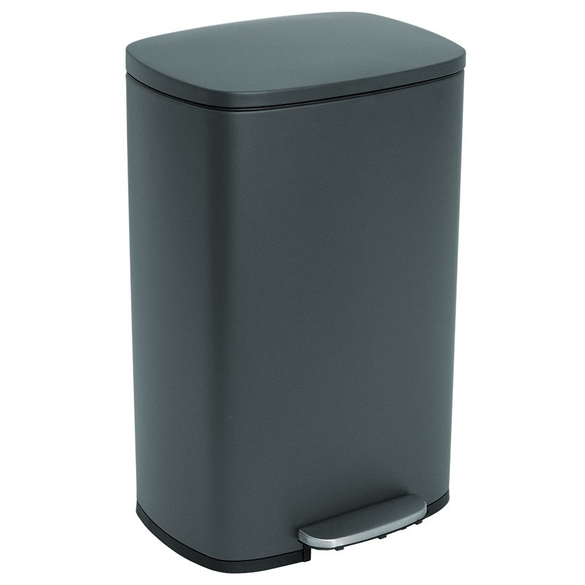 Kitchen pedal bin 50L Design ADMIRAL Matt black in stainless steel with bucket and soft closing