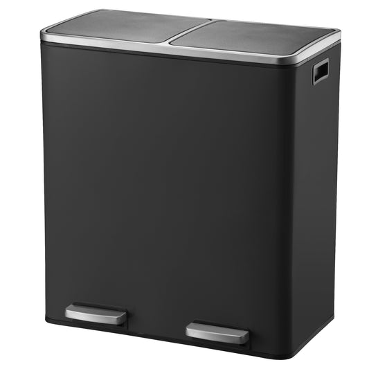 Poubelle de cuisine à pédale tri sélectif grande capacité 60L (2x30L) MAJOR en acier Inox Noir mat - REDDECO.com