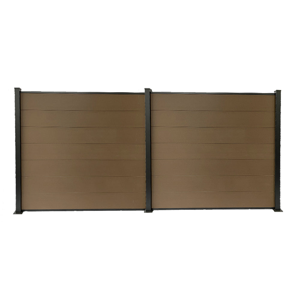 Garden fence kit with darkening panels in brown composite wood and aluminum - Basic set + 1 extension: length 3.81m