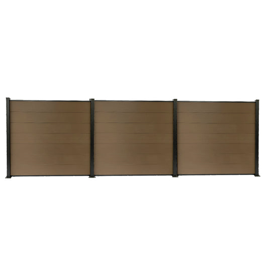 Garden fence kit with blackout panels in brown composite wood and aluminum - Basic set + 2 extensions: length 5.68m
