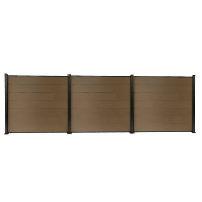 Garden fence kit with blackout panels in brown composite wood and aluminum - Basic set + 2 extensions: length 5.68m