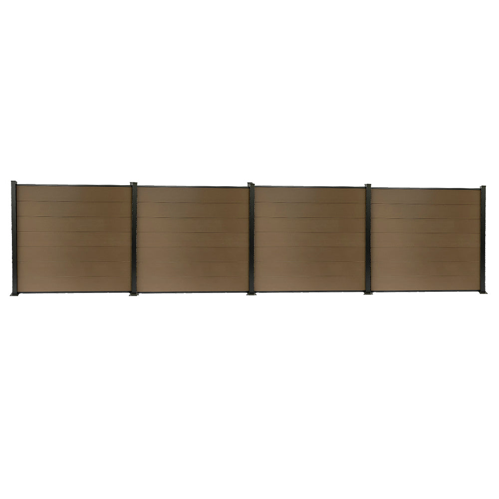 Garden fence kit with blackout panels in brown composite wood and aluminum - Basic set + 3 extensions: length 7.55m