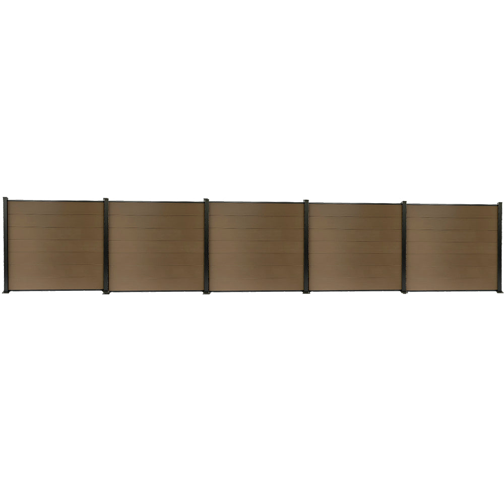 Garden fence kit with blackout panels in brown composite wood and aluminum - Basic set + 4 extensions: length 9.42m