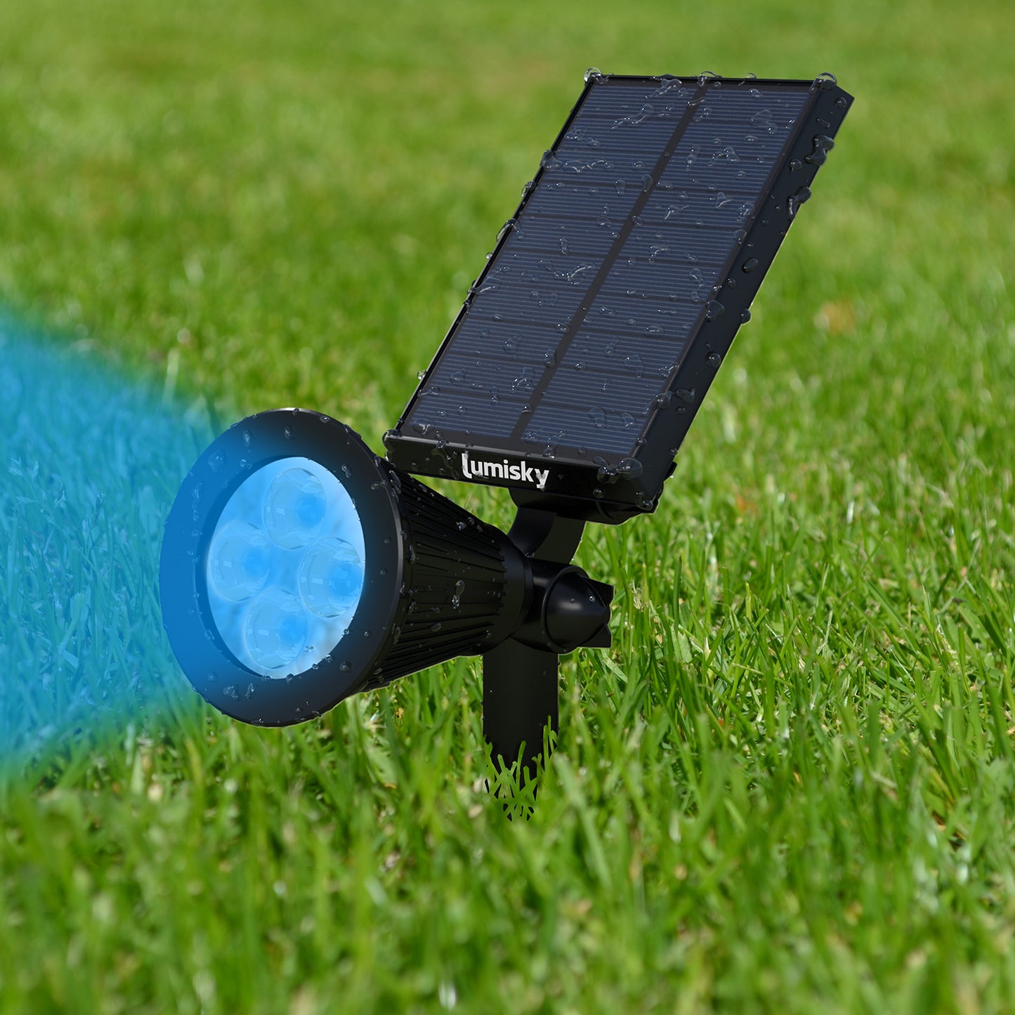 Set of 2 solar-powered 2-in-1 spotlights to stick in or fix, dimmable multicolored LED SPIKY C34 H42cm