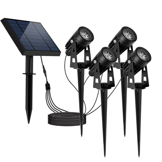 Four solar spotlights connected with a 4-in-1 remote solar panel to prick or fix Powerful cold white LED lighting 4x ROUNDY H27 cm
