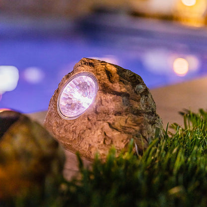 Set of 3 solar garden rocks to be placed with white LED lighting ROCKY BROWN 14 and 9cm