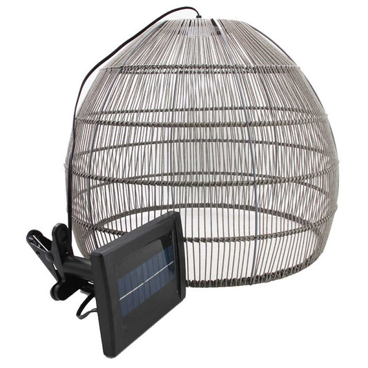 Natural solar hanging light in gray rattan warm white LED MAIDO H42cm