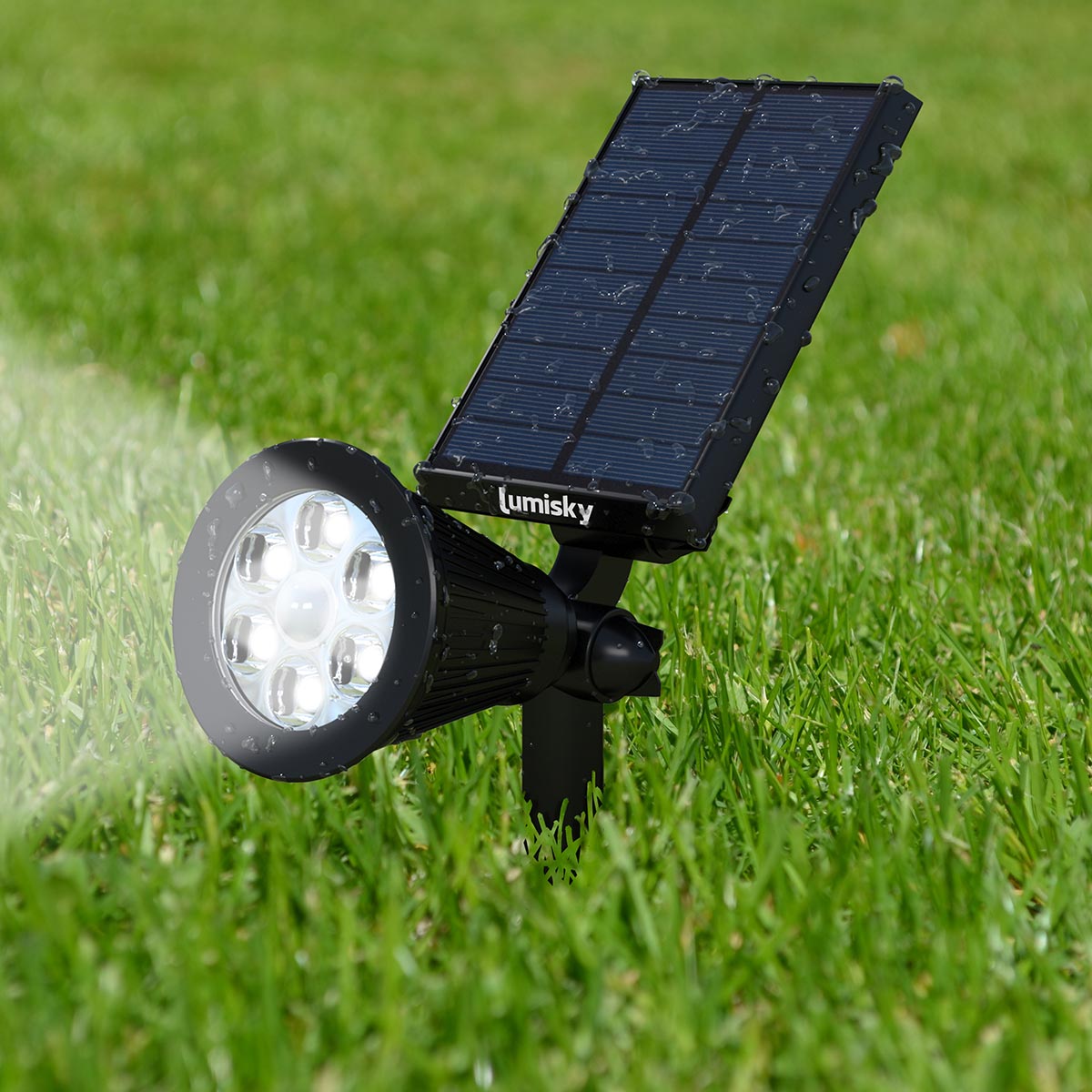 Set of 2 solar spotlights 2in1 to prick or fix powerful lighting dimmable white LED SPIKY H42cm
