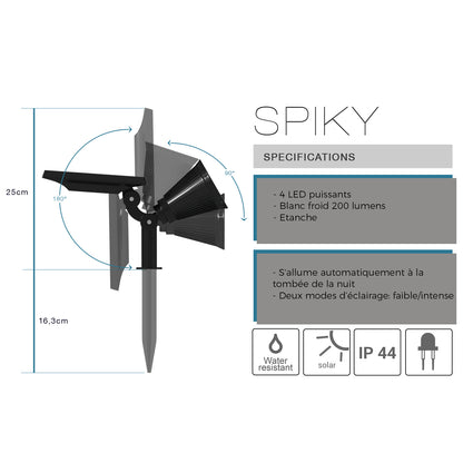 Solar spot projector 2 in 1 to prick or to fix dimmable white LED SPIKY W34 H42cm