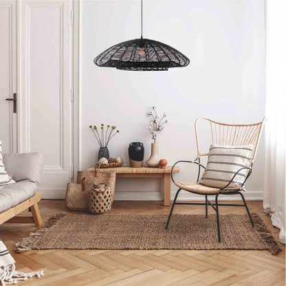 ALBA BLACK pendant lamp in natural paper cord with E27 electric mount 80 cm diameter