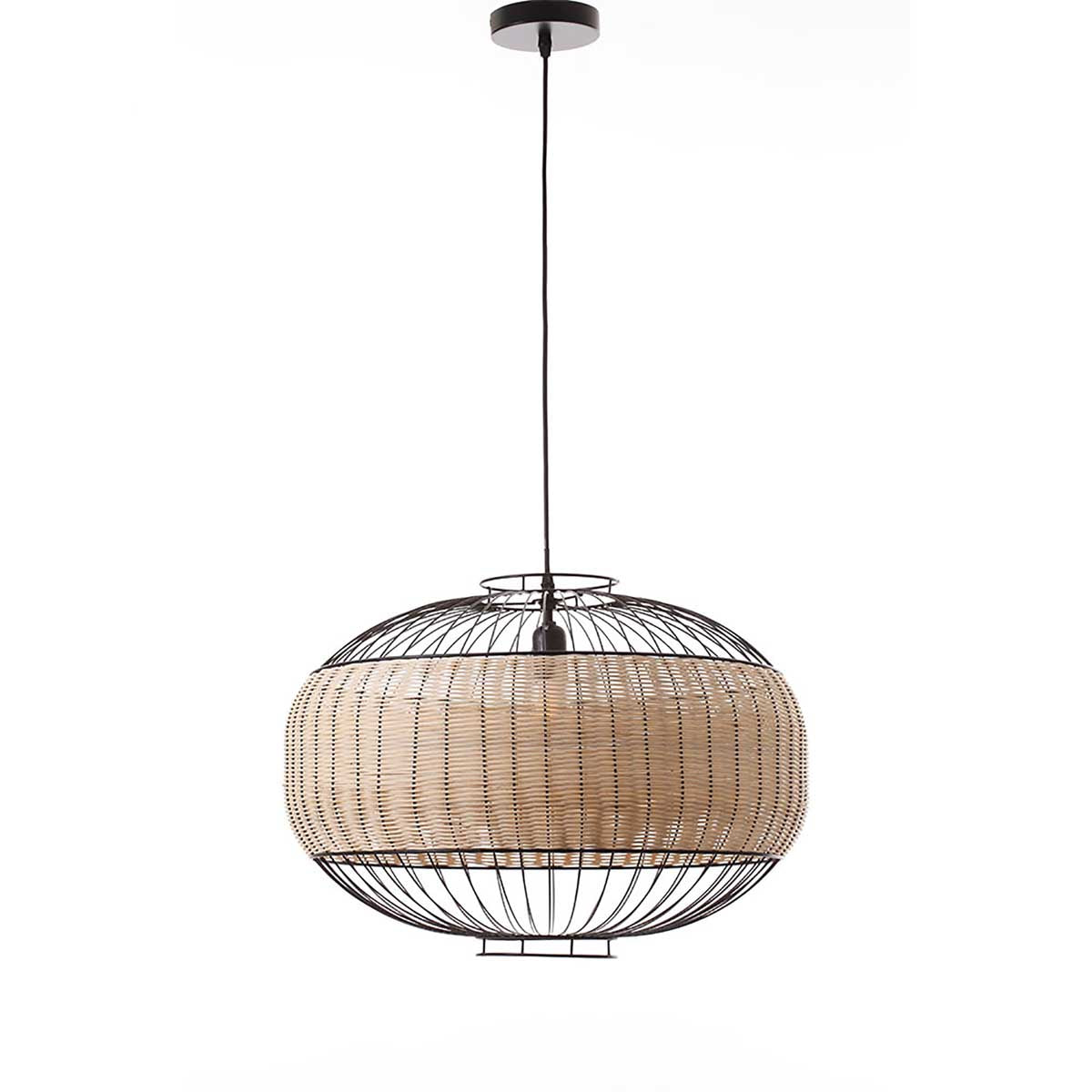 VALENTINA BLACK suspension in wired metal and rattan with E27 electric mount 55 cm diameter