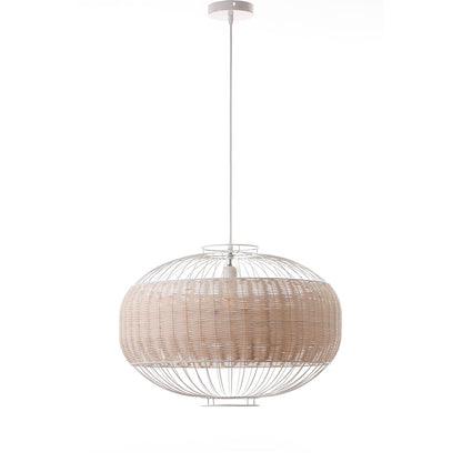 VALENTINA WHITE pendant lamp in wired metal and rattan with E27 electric mount 55 cm diameter