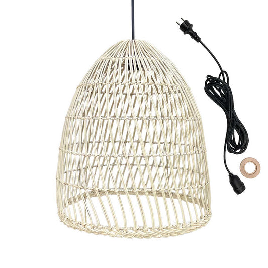 Mains-powered pendant lamp for outdoor use PAULO OUTDOOR CABLE in natural rattan bohemian style 5m cable length